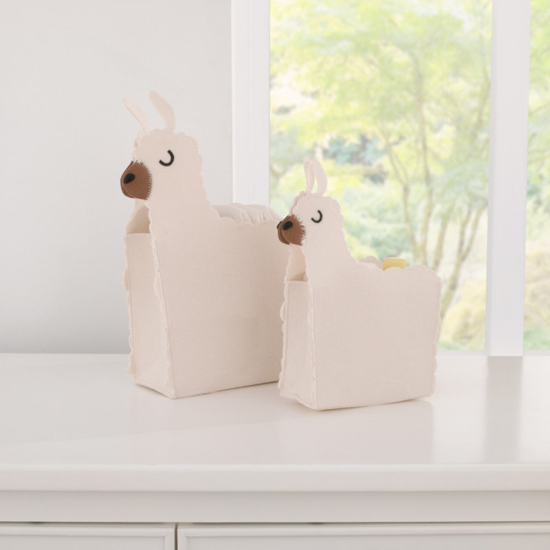 Little Love by NoJo White Aliane Felt Llama Shaped 2 Piece Nursery Storage Caddy Set