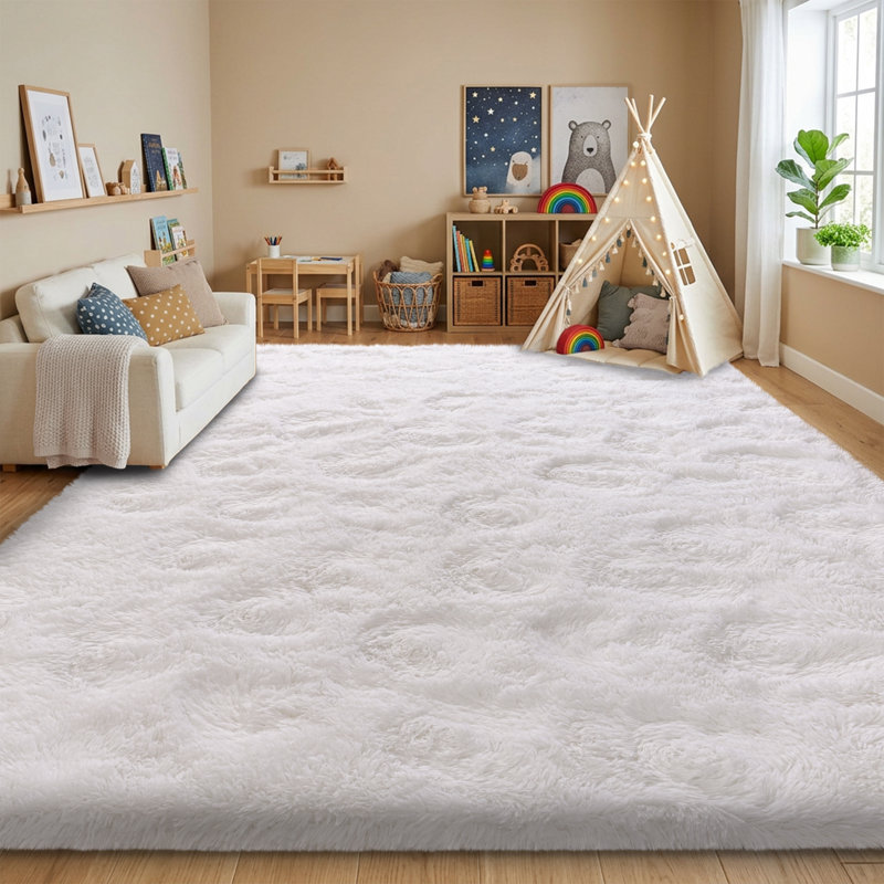 Shag Rug Soft Fluffy Cream White Indoor Area Rug for Living Room Bedroom Nursery Kids Room, Cream White, Rectangle 8' x 10'