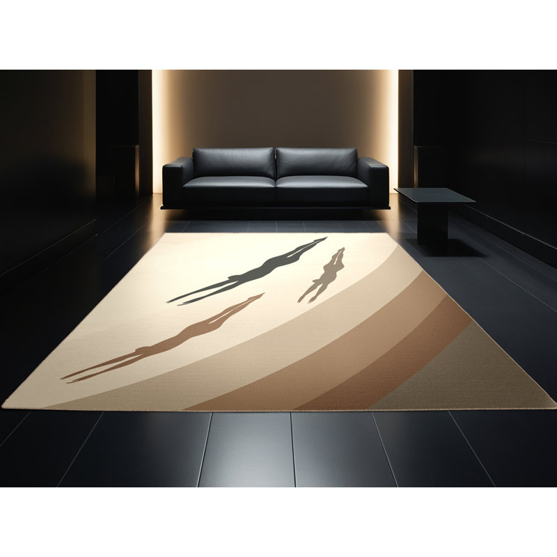 Machine Washable Auburndale Paralympic Swimming Minimalist Rug in Beige – Beige Binding, 7x9
