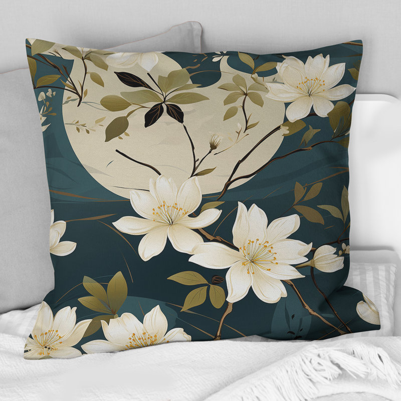 Coussin décoratif en polyester blanc et vert Tranquil Floral Elegant Zen, H 18 po x l 18 po