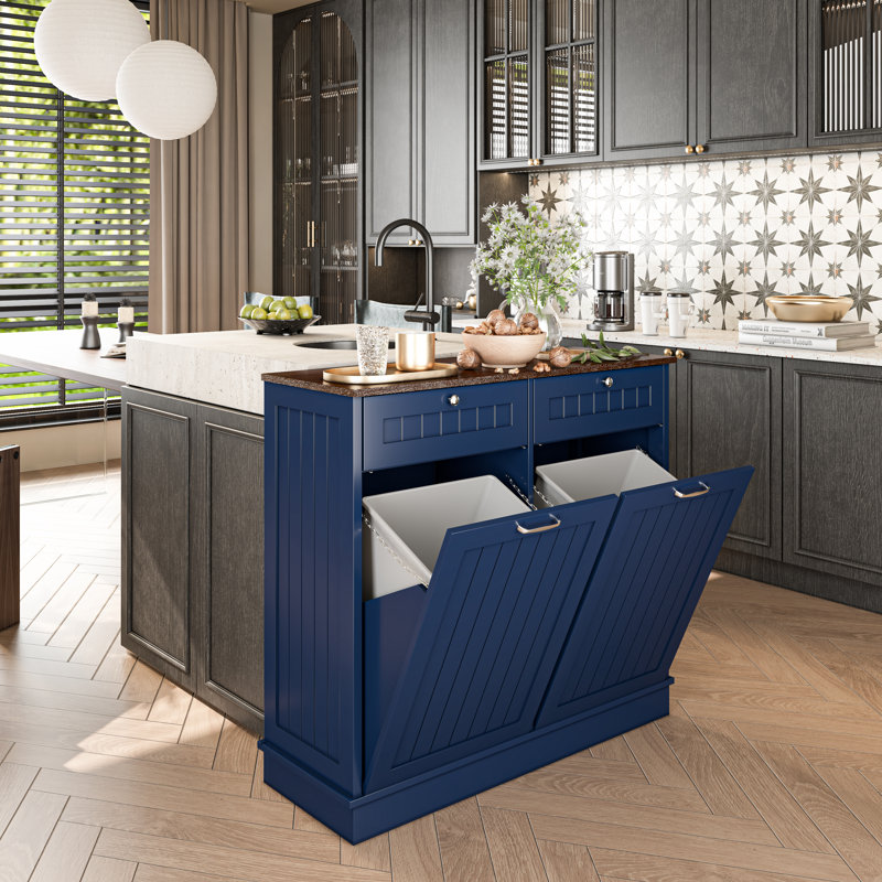 40 in. W x 14 in. D x 36 in. H Ready to Assemble Floor Base Tilt-Out Trash Kitchen Cabinet with 2-Drawer Trash Can not included