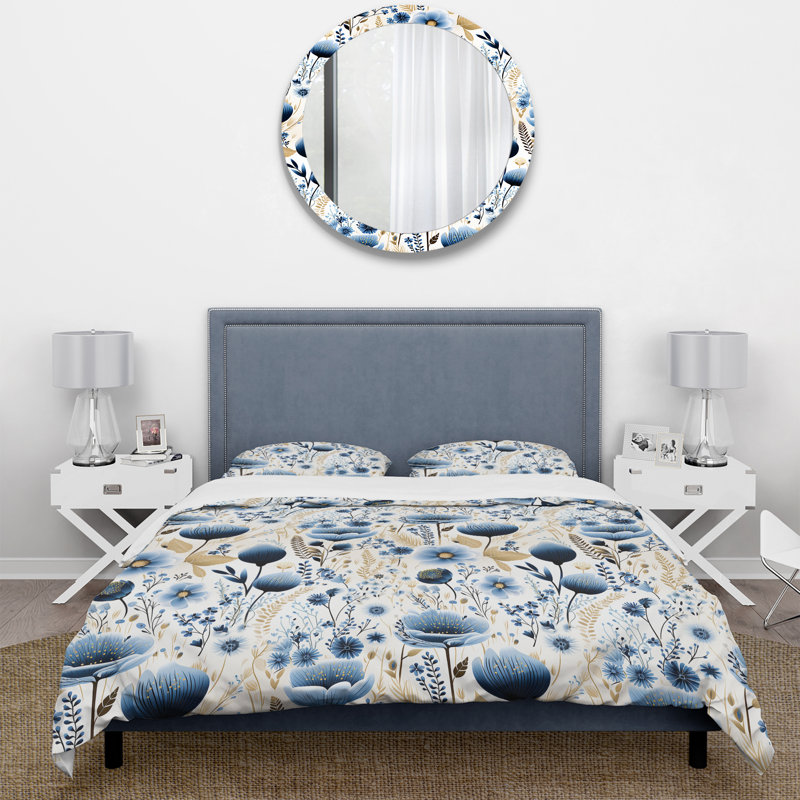 Ensemble de housse de couette Blue and White Ferns Tranquility, Housse de couette simple + 1 taie décorative stan