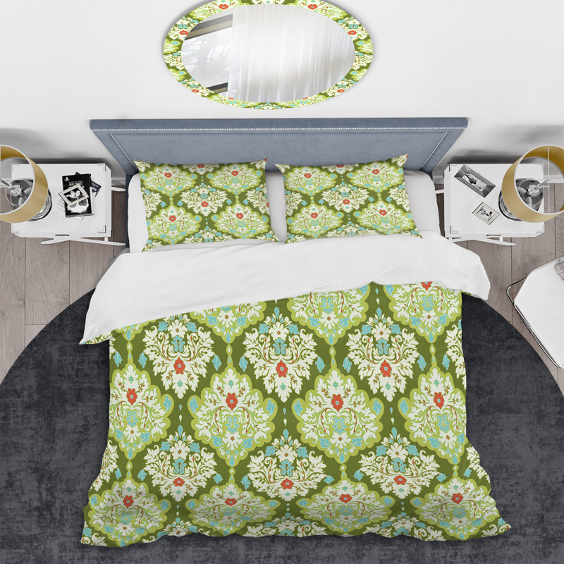 Damas vert - ensemble de housse de couette abstrait - microfibre de polyester