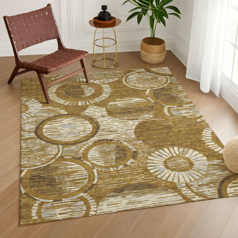 Tapis géométrique intérieur / extérieur lavable à la machine Chantille ACN2633, Noyer, 8 pi x 10 pi