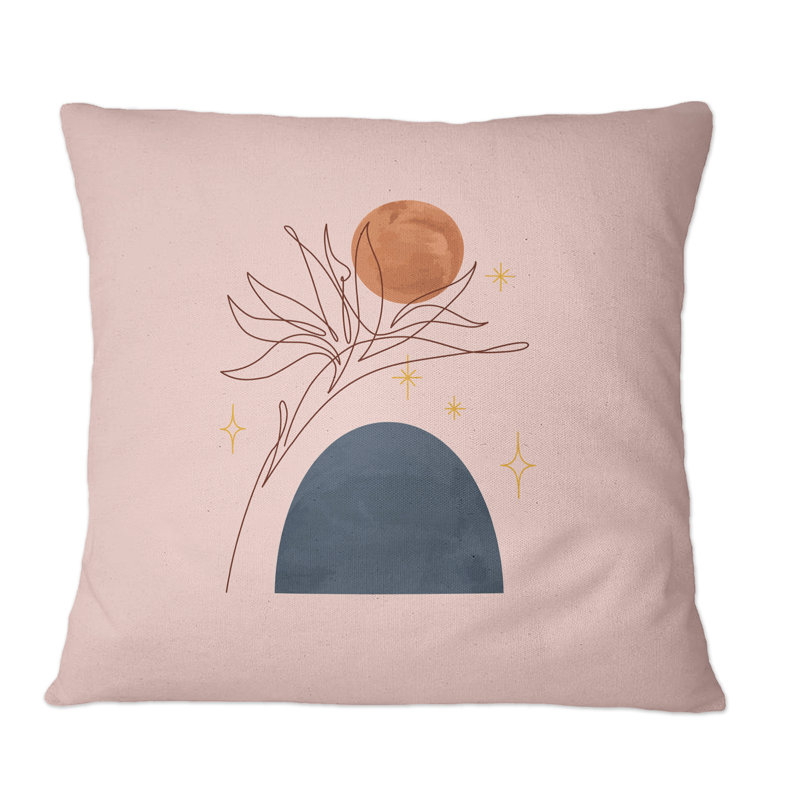 Abstrait avec feuille tropicale sur fond rose II - coussin décoratif imprimé tropical, 16 po x 16 po