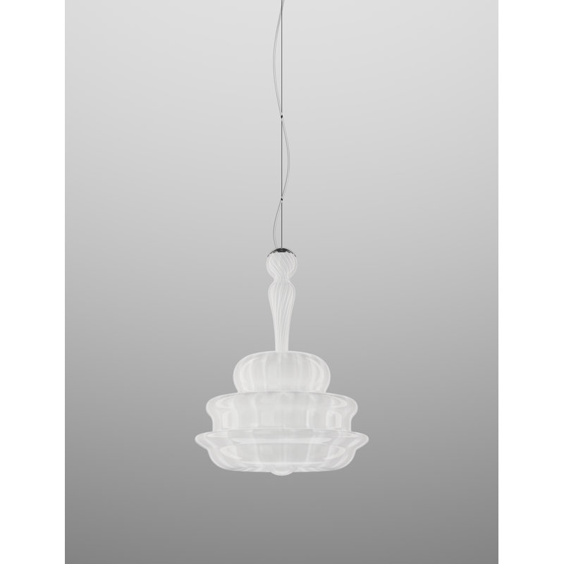 Novecento Suspension M Crystal Striped Glass Glossy Chrome E26 Ul, White Striped, 101" H x 17" W x 17" D