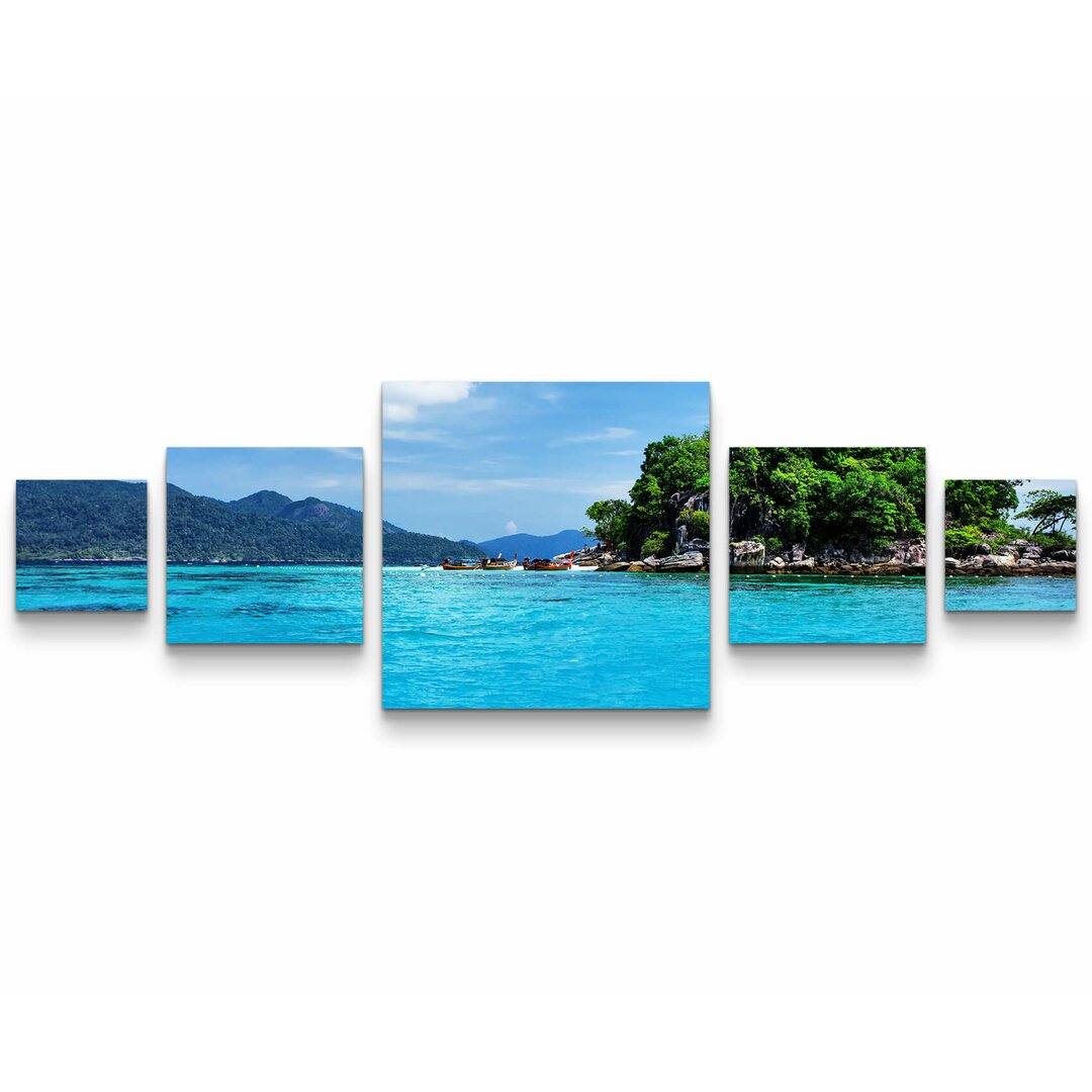 5-tlg. Leinwandbilder-Set Blaues Meer mit Insel - Thailand