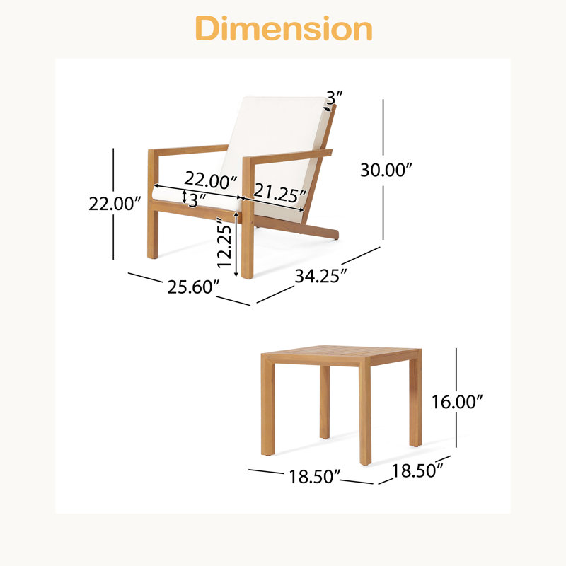Ensemble de conversation 3 pièces, Coussin beige / structure en teck
