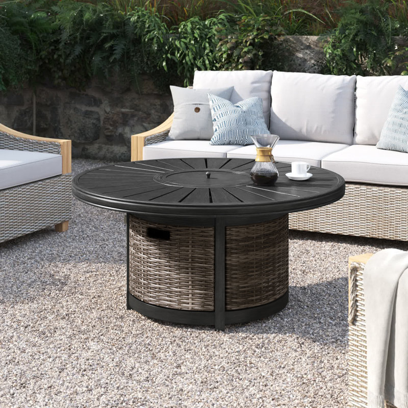 Cassara 25'' H x 52'' W Propane Outdoor Fire Pit Table, Gray