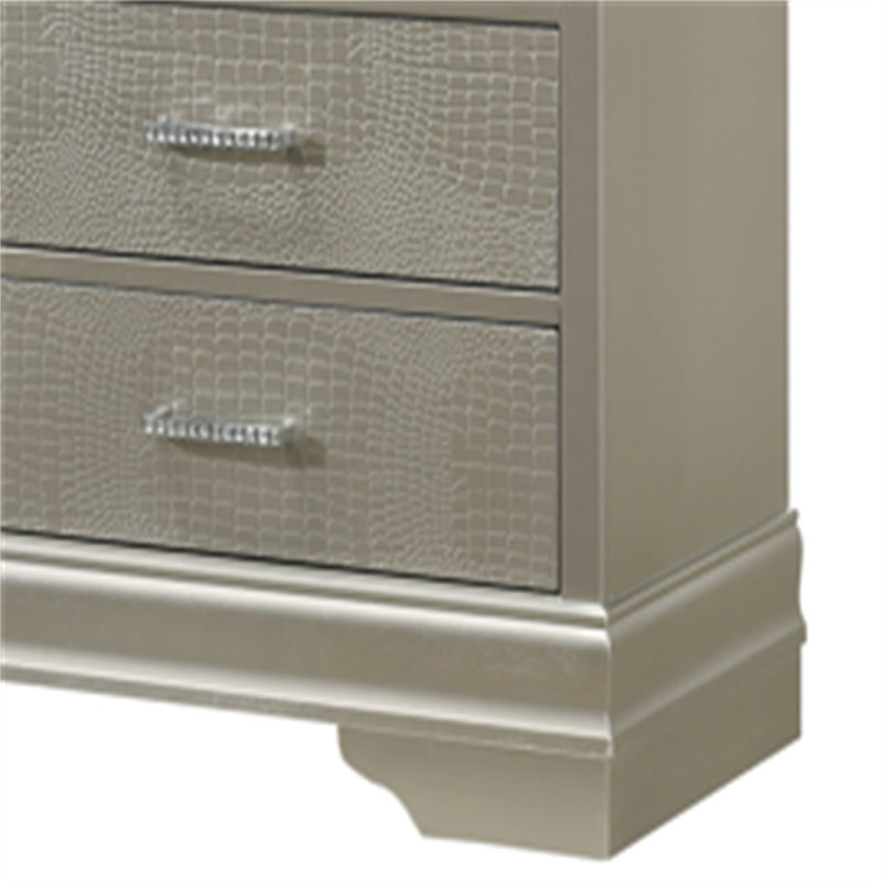 Dresser with Crocodile Embossed Drawer Fronts – Elegant and Functional Storage Solution(not include mirror), Silver/White