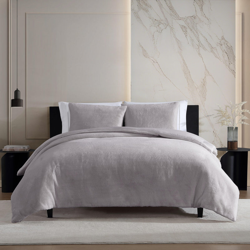 Ensemble d'édredon réversible beige Vera Wang Signature, Édredon pour très grand lit + 2 taies décorativ, Gris