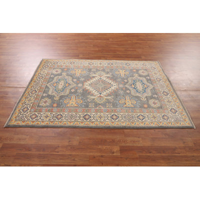 Gray Geometric Kazak Oriental Rug 4x6