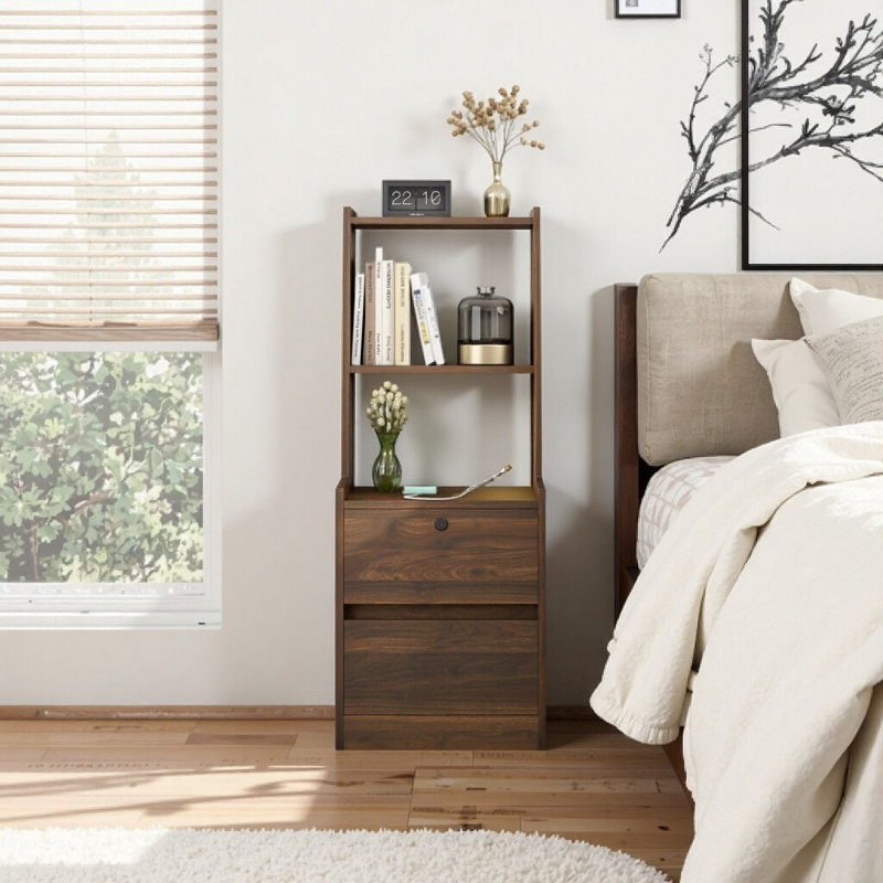 Nightstand With Charging Station, Brown