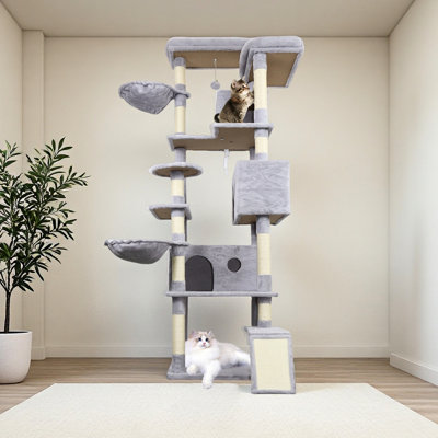 Tour pour arbre à chat de 84 pouces avec grande et grattable pour grimper grise, tour pour chat, poteaux à griffer, condos, facile à installer, confort pour chat