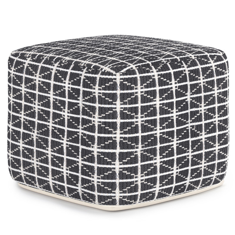 Pouf carré en coton tissé à la main 18 po Noreen, Gris ardoise / blanc