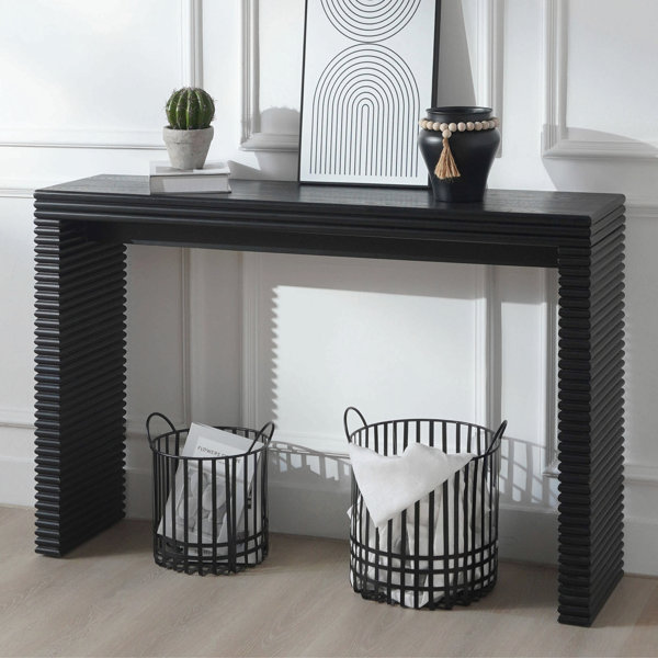 DAPPER DOODLES INC Modern Black Console Table With Ribbed Design,Wood ...