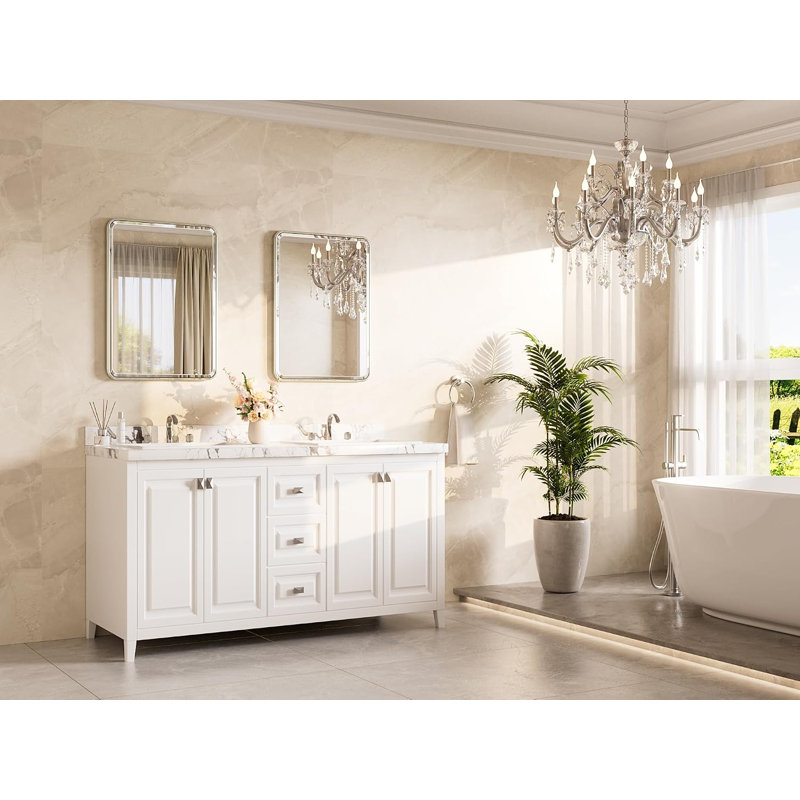 Miroir en nickel brossé pour salle de bain 22 x 30 Verre trempé à bords biseautés, Miroir de salle de bain, H 30 po x l 22 po