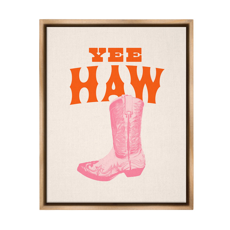 «Yee Haw Cowboy Boot» par Victoria Barnes sur toile, Cadre flottant orme Montalcino, H 21 po x l 17 po
