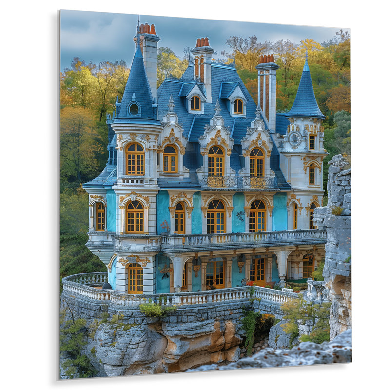 Décoration murale château blanc blanc été français de la Renaissance française - Châteaux, Métal métal, H 20 po x l 12 po