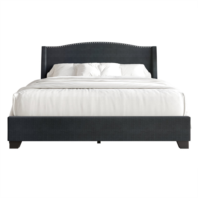 Nikrae Upholstered Wingback Storage Bed, Charcoal Gray, Queen