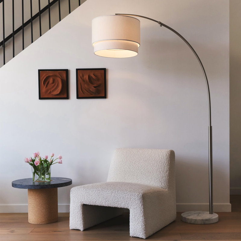 Black Arched Floor Lamp, Satin Nickel