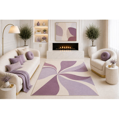 Tapis tourbillon abstrait mauve à motif géométrique moderne de 5 pi x 7 pi «Ultra Light Poids» pour le salon, la salle à manger et le tapis en silicone antidérapant