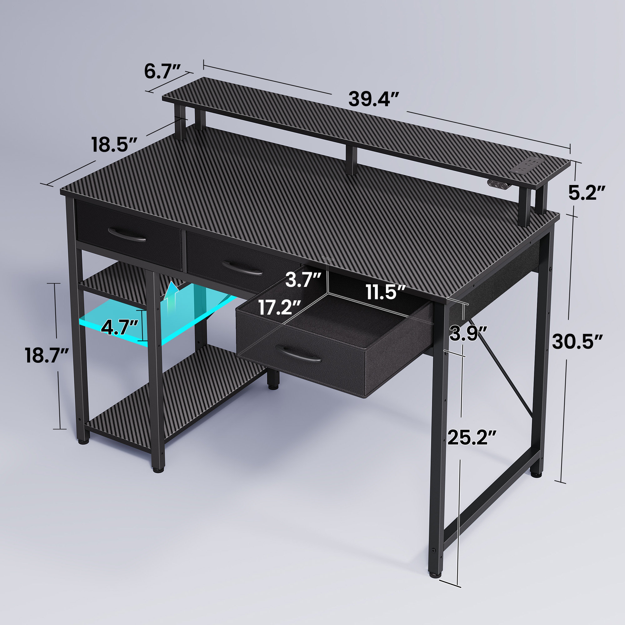 Wrought Studio™ Gaming Desk with LED Lights & Power Outlets, Computer ...