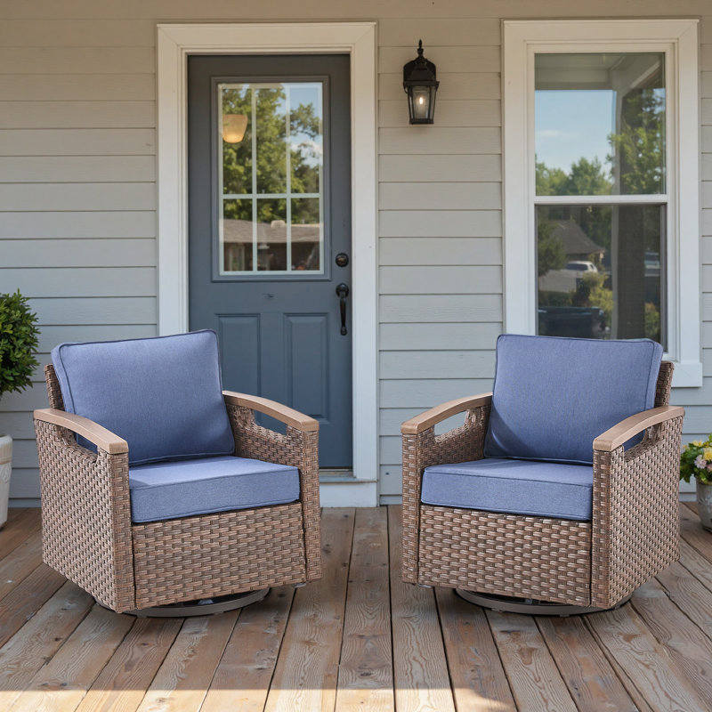 Outdoor Wicker Swivel Glide Chair Set with Cushions