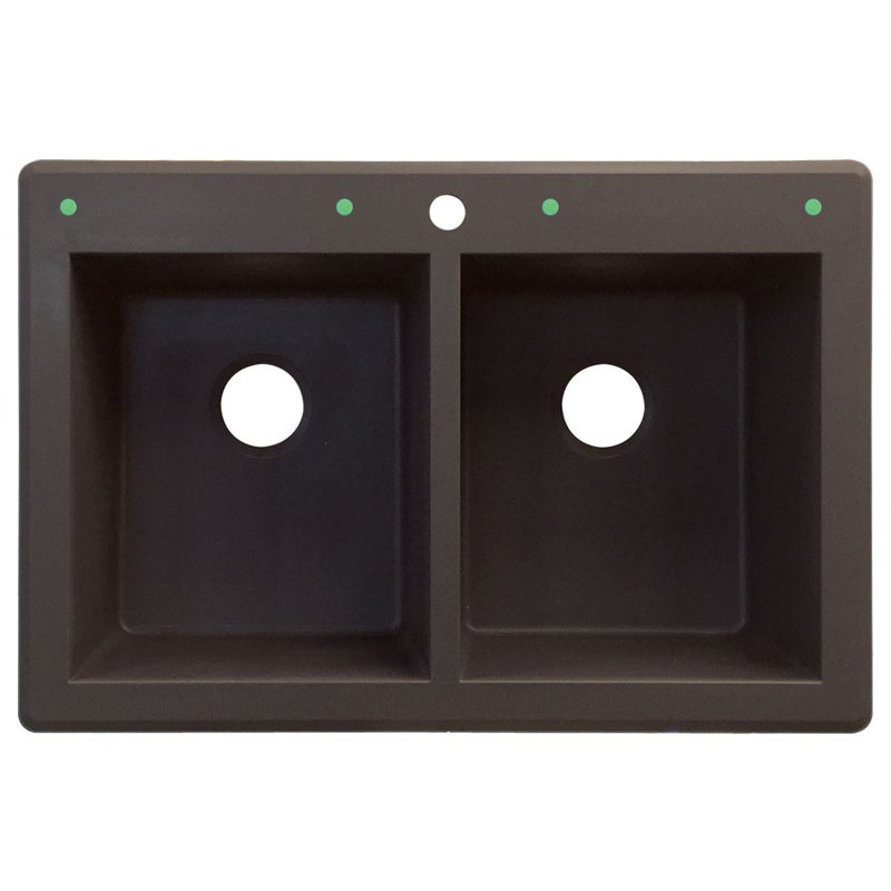 Radius 33.0625'' L Double Bowl Granite Kitchen Sink, Espresso, 4 hole