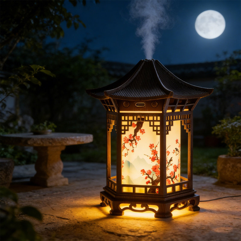 Diffuseur d'huile Aroma avec veilleuse 160 ml avec 2 modes de brume, humidificateur de jardin de style japonais pour le yoga