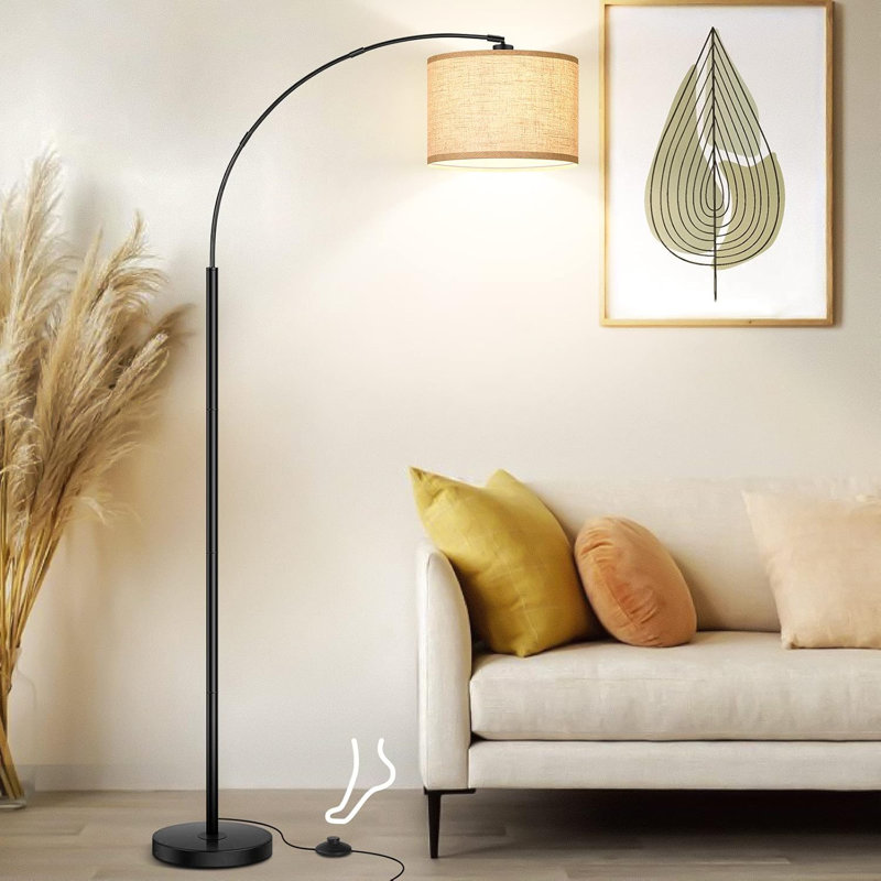 79'' Arc Floor Lamps For Living Room, Modern Standing Lamp With Adjustable Hanging Drum Shade, Black Tall Pole Lamp