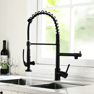 Robinet de cuisine chaud et froid avec fonction rétractable - Nickel noir, corps en laiton, rotation 360 °, évier moderne en nickel à poignée simple, alimentation, luminaire