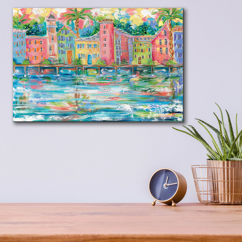 «Dock City» par Estelle Grengs, art mural en verre acrylique, H 12 po x l 16 po x P 0,13 po