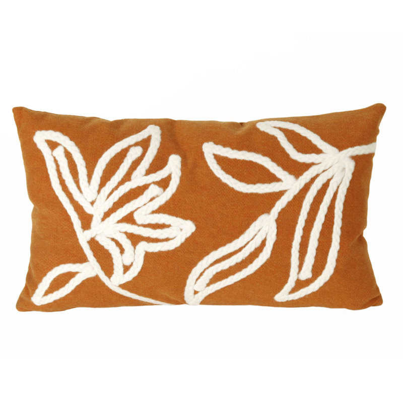 Embroidered Outdoor Throw Pillow, Orange