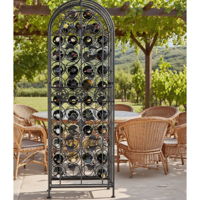 Wrought Iron Wine Rack With 45 - Bottle Capacity, Slide Lock Latch, Antique Bronze Door, Fits In Home Bar, 18.25" Wide To Hold Standard Bottles, Lockable Cage, , 53" High
