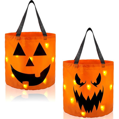 Ophelia & Co. 3Pcs Halloween Candy Pumpkin Buckets, 10 x 11.8 LED LED Light Trick or Treat Buckets