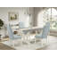 Ensemble de table 9 pièces - 8 chaises de cuisine avec siège en lin bleu bébé et dossier capitonné à boutons - Plateau de table rectangulaire en ciment - Lin brossé blanc.-558547192-558547198