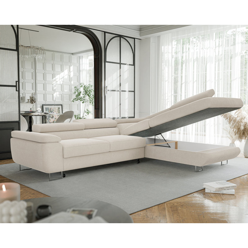 4 Seater Sofa Bed, Cream, Right Hand Facing