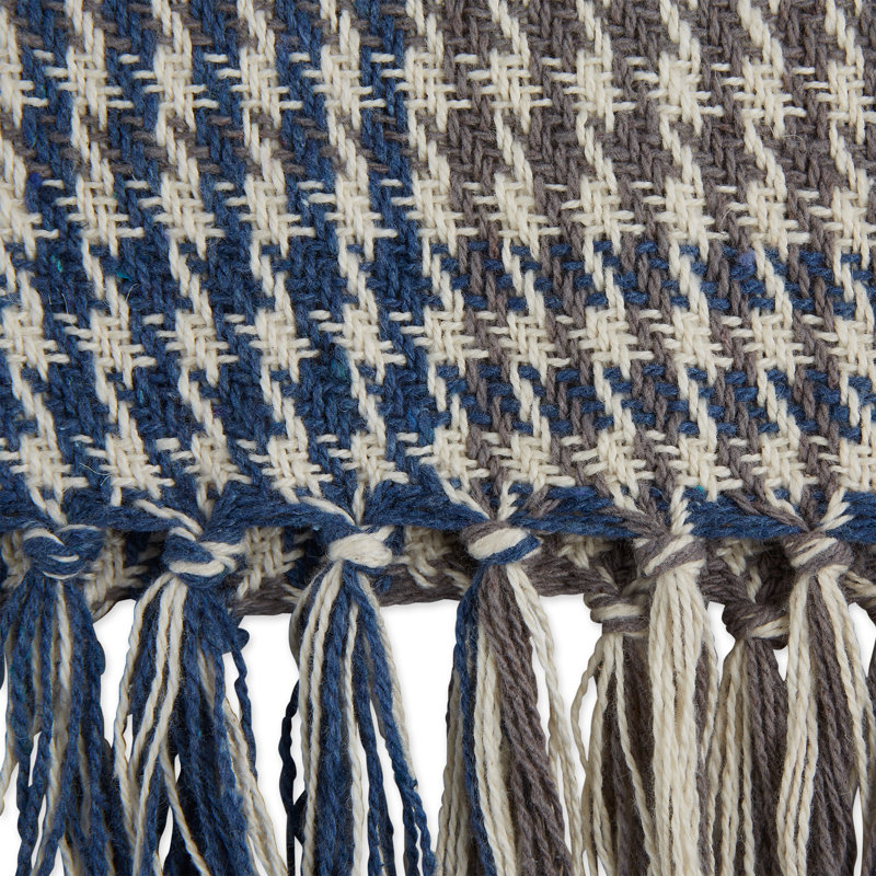 Jeté en coton, Motif pied-de-poule bleu et gris