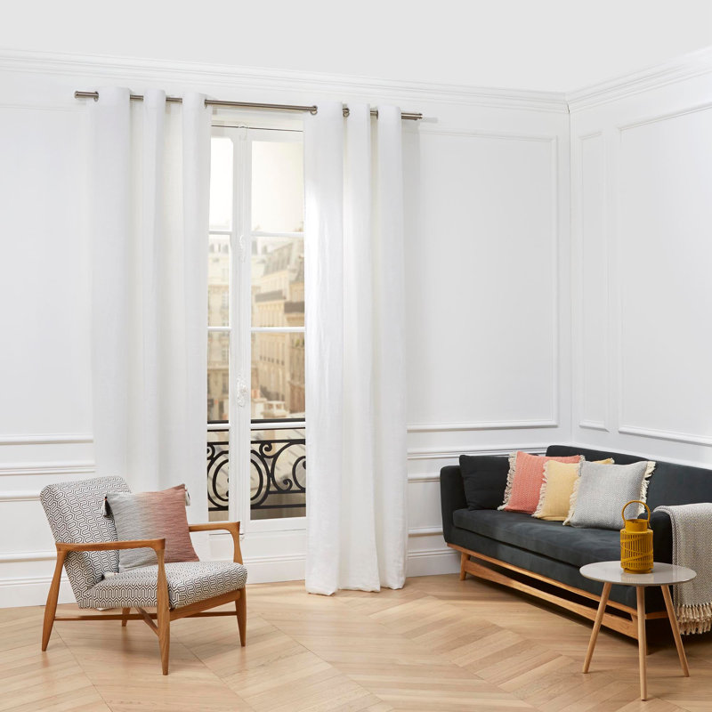 Linen Semi Sheer Curtain Single Panel, White