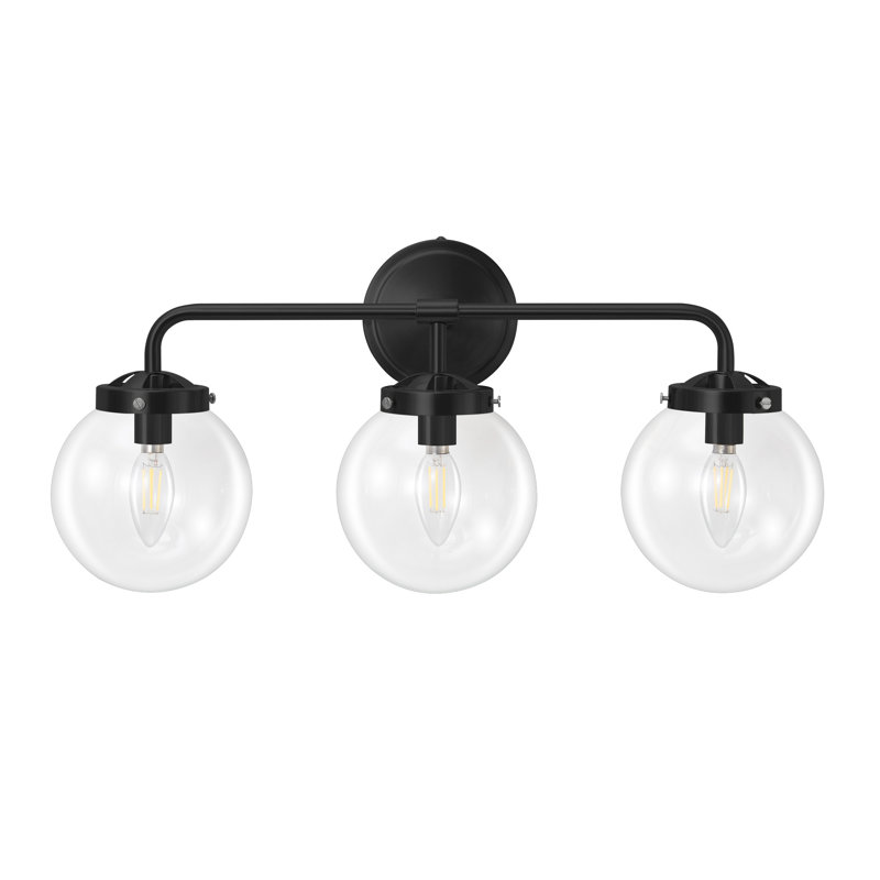 Airabelle Bathroom Vanity Lighting With Clear Shades Dimmable Bathroom Light Fixtures, Matte Black, 3