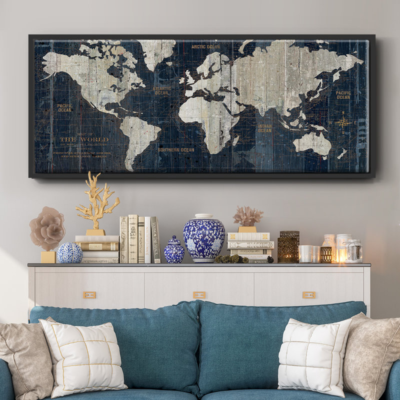 Carte du vieux monde - toile encadrée, H 12 po x l 30 po