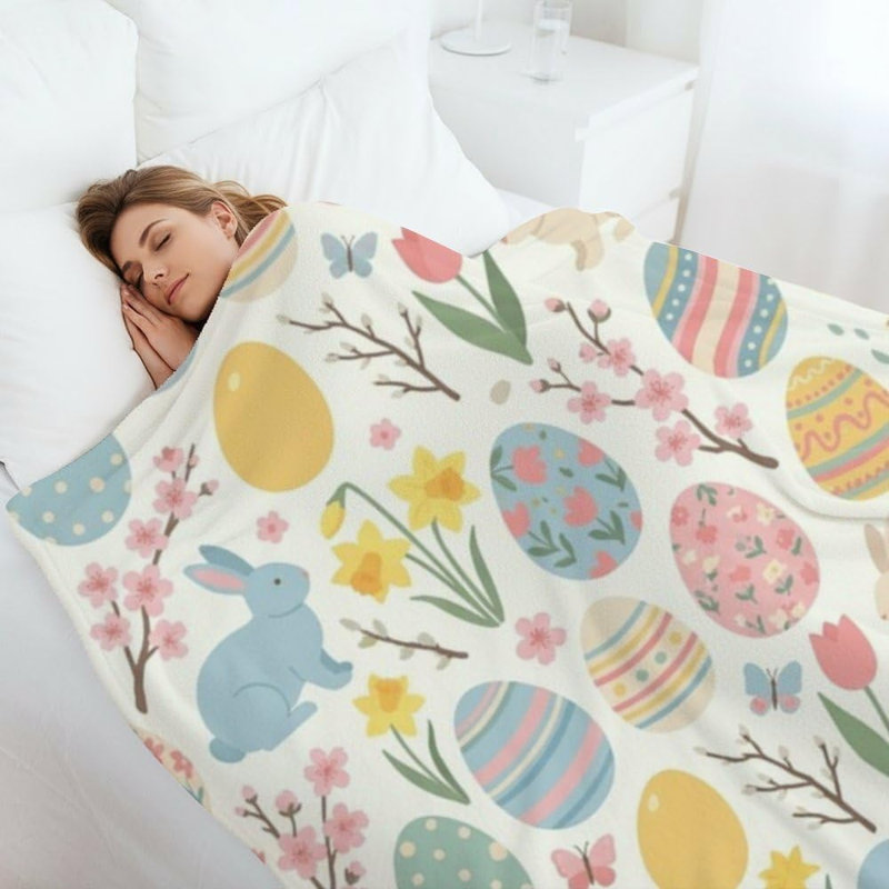 Jeté de luxe en peluche de Pâques avec des lapins de Pâques, un jeté floral pour canapé, des jetés légers et chauds pour canapé-lit, salon au printemps, 30 x 40 pouces