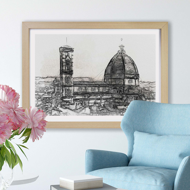 Florence Cathedral in Italy - Framed Print, 24cm H x 33cm W x 2cm D, Oak