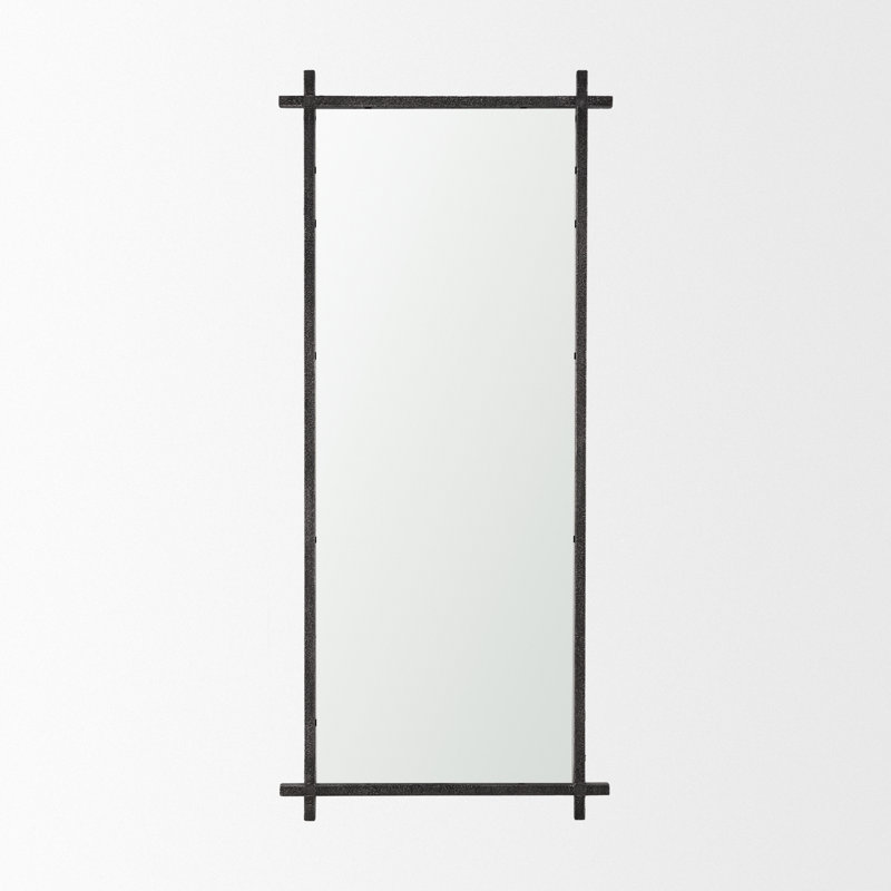 Rusin Is A Rectangular Mirror With A Textured Metal Cross Frame In A Brushed Gold Finish., Black