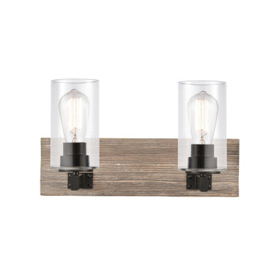 Germain - 2 lumières - 17 po - Noir mat - Abat-jour transparent - Éclairage pour meuble-lavabo