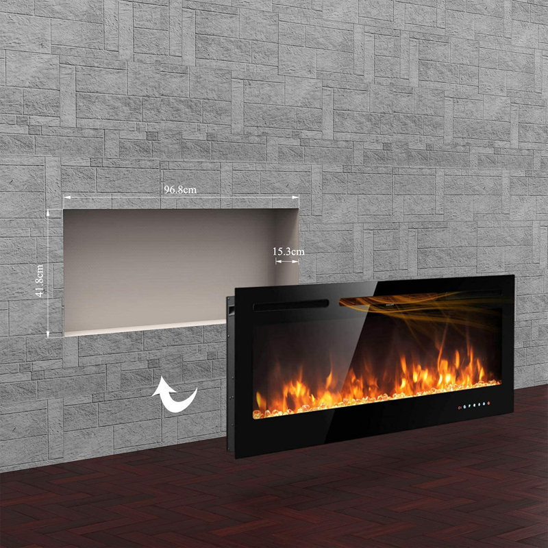 Eul 17 Stories Black Electric Fireplace, 43cm H x 102cm W x 14cm D