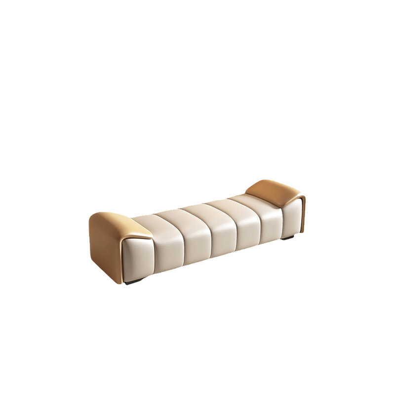 Reshunda Leather Match Upholstered Bench, 20.47" H x 59.05" W x 19.68" D, Orange/Cream