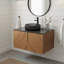 Meuble-lavabo mural 30 po avec portes doubles et lavabo rond en verre noir transparent-199466448
