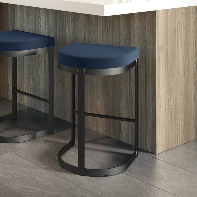 Tabouret de bar et de comptoir sans dossier Karmen, Noir, Bleu, Tabouret de bar (siège d'une hauteur de 30,13 po)